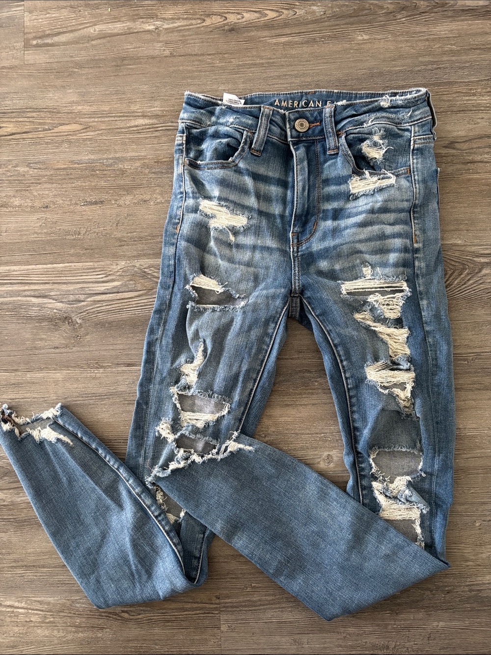 American Eagle Outfitters Blue Ripped Skinny Jeans